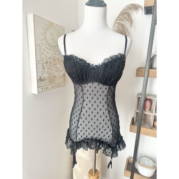 Victoria's Secret 2006 Sexy Little Things Chemise Lingerie 36C Black Polka Dot - Picture 1 of 8